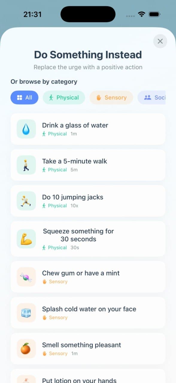 Do something instead: activities by category